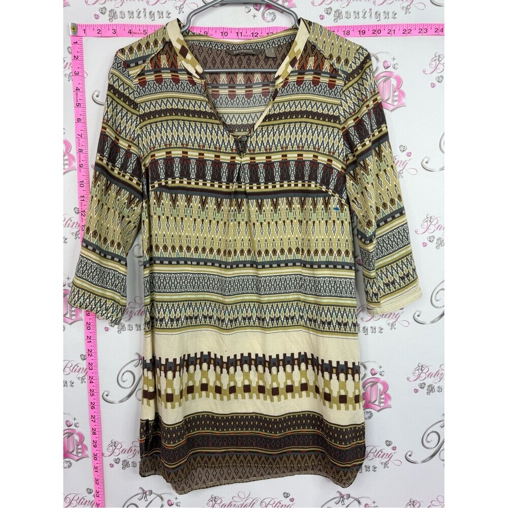 Sandwich shirt or mini dress Geometric Print V-Neck Tunic Top - Cream and Brown